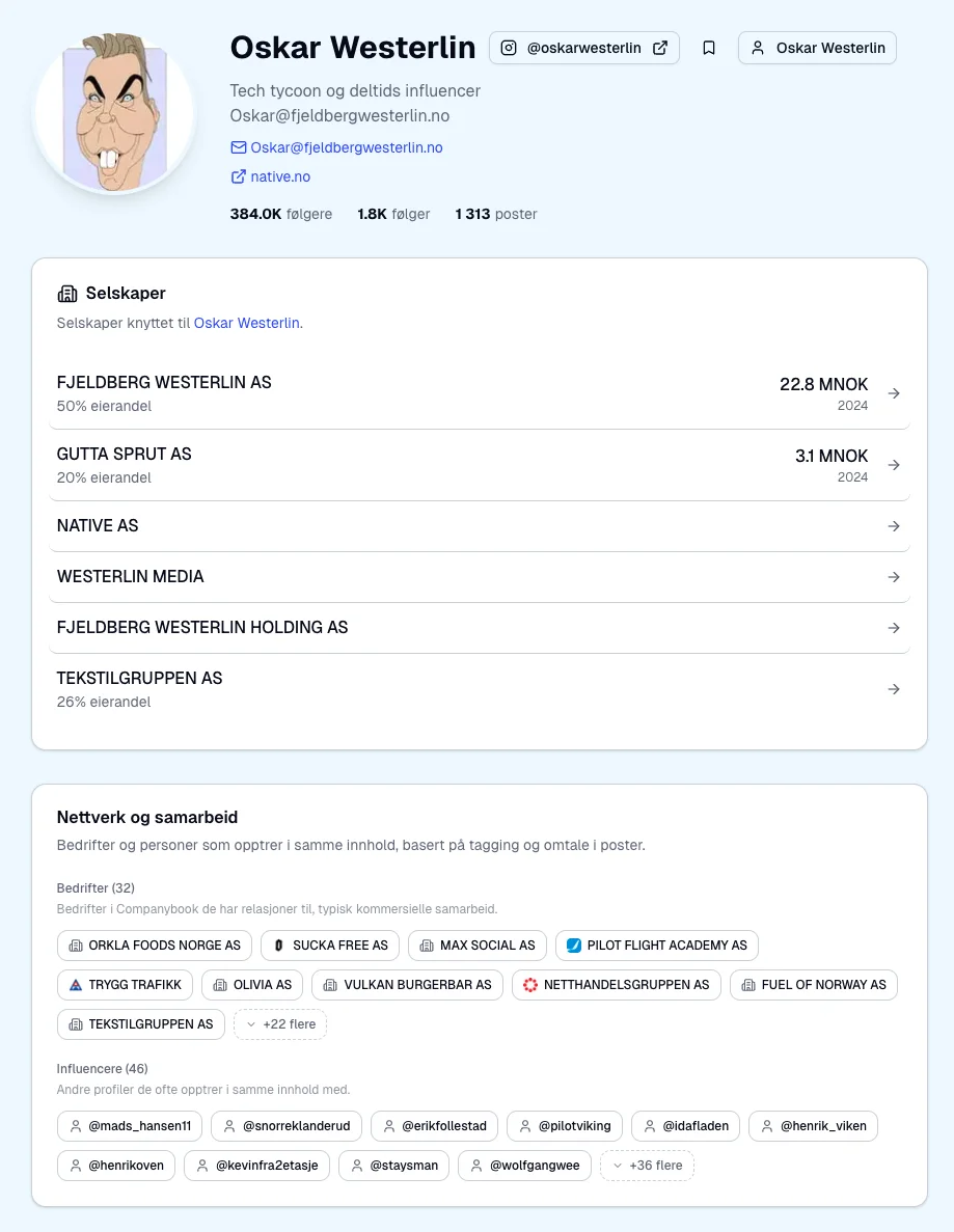 Oskar Westerlins medieprofil i Companybook med selskaper og nettverk